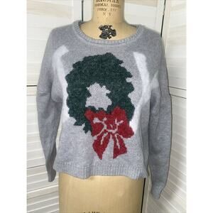 Ruby Moon Pullover Sweater Gray Christmas Wreath Size Medium